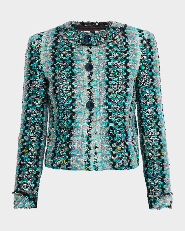 Foiled Eyelash Tweed Bracelet-Sleeve Jacket